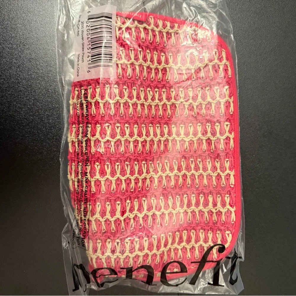 Benefit San Fransisco Pink and Ivory Woven Cosmetic Pouch